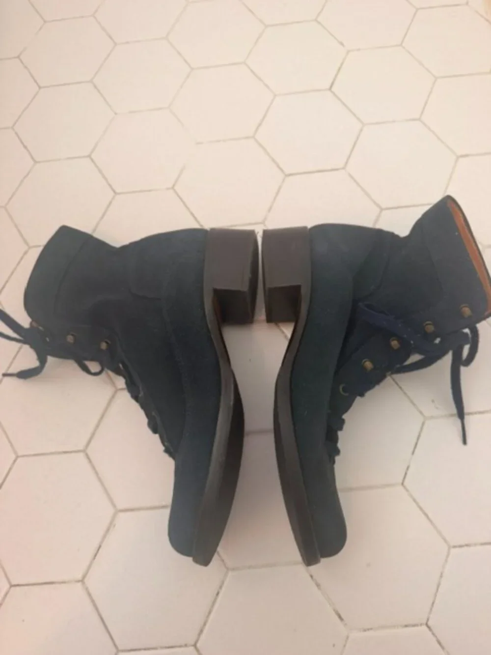 Navy Blue Glitter Suede Leather Lace Up Boots EU 40 / US 9.5 highly unusual